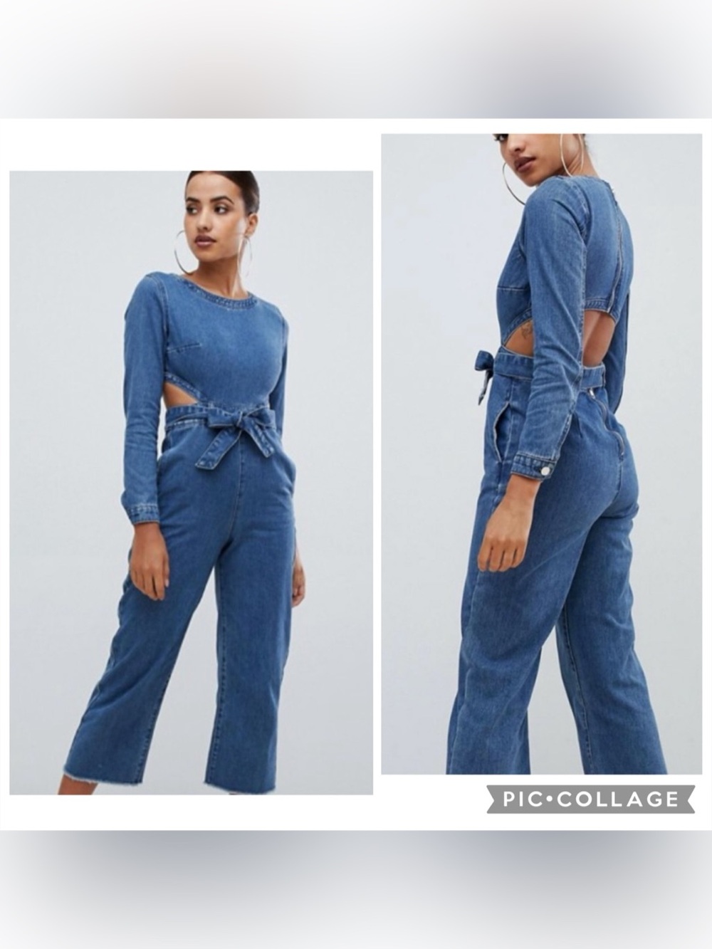 Missguided cut out denim long sleeves jumpsuit in blue size 8